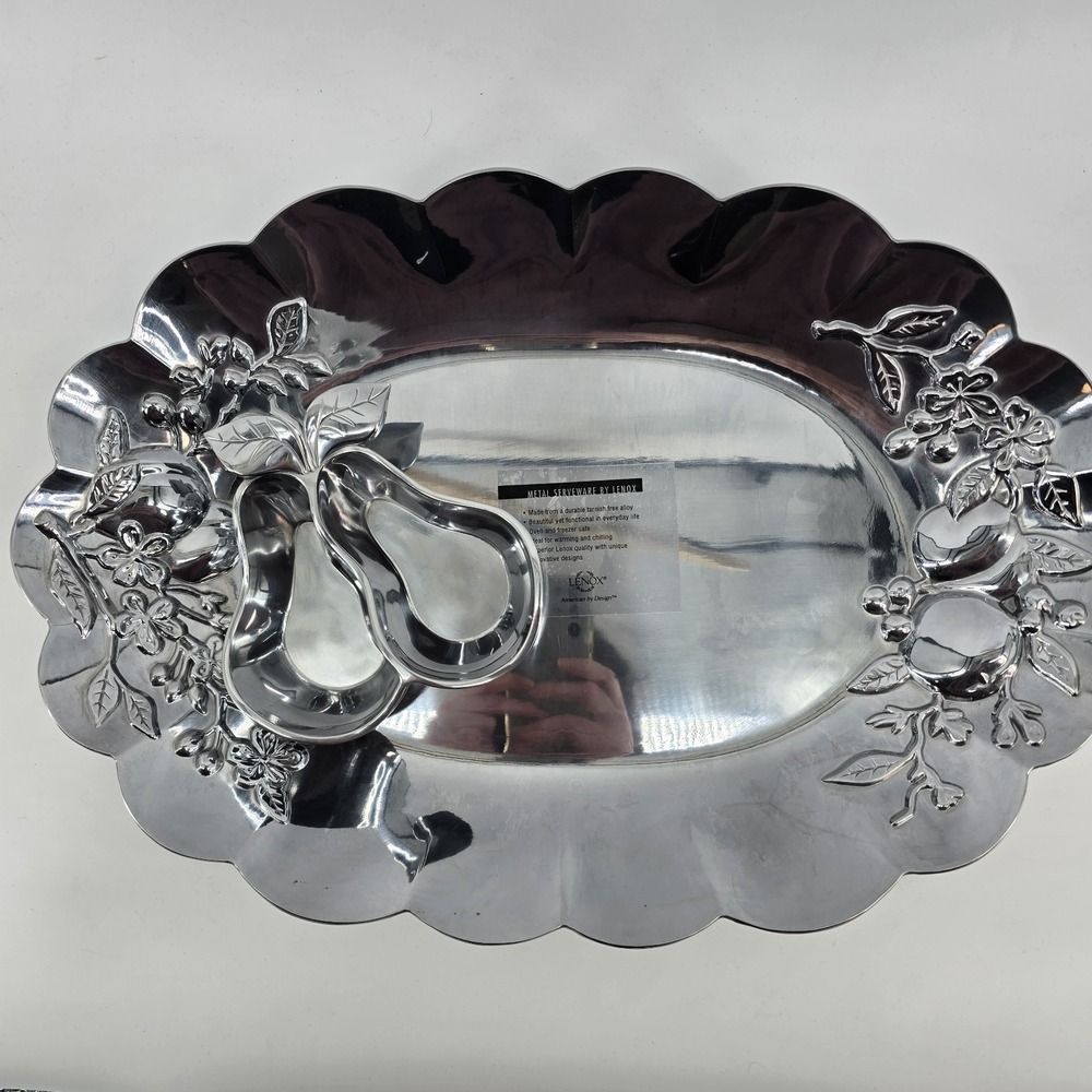 LENOX Metal Serveware ORCHARD IN BLOOM Chip & Dip New  Oven And Freezer ‎ $117